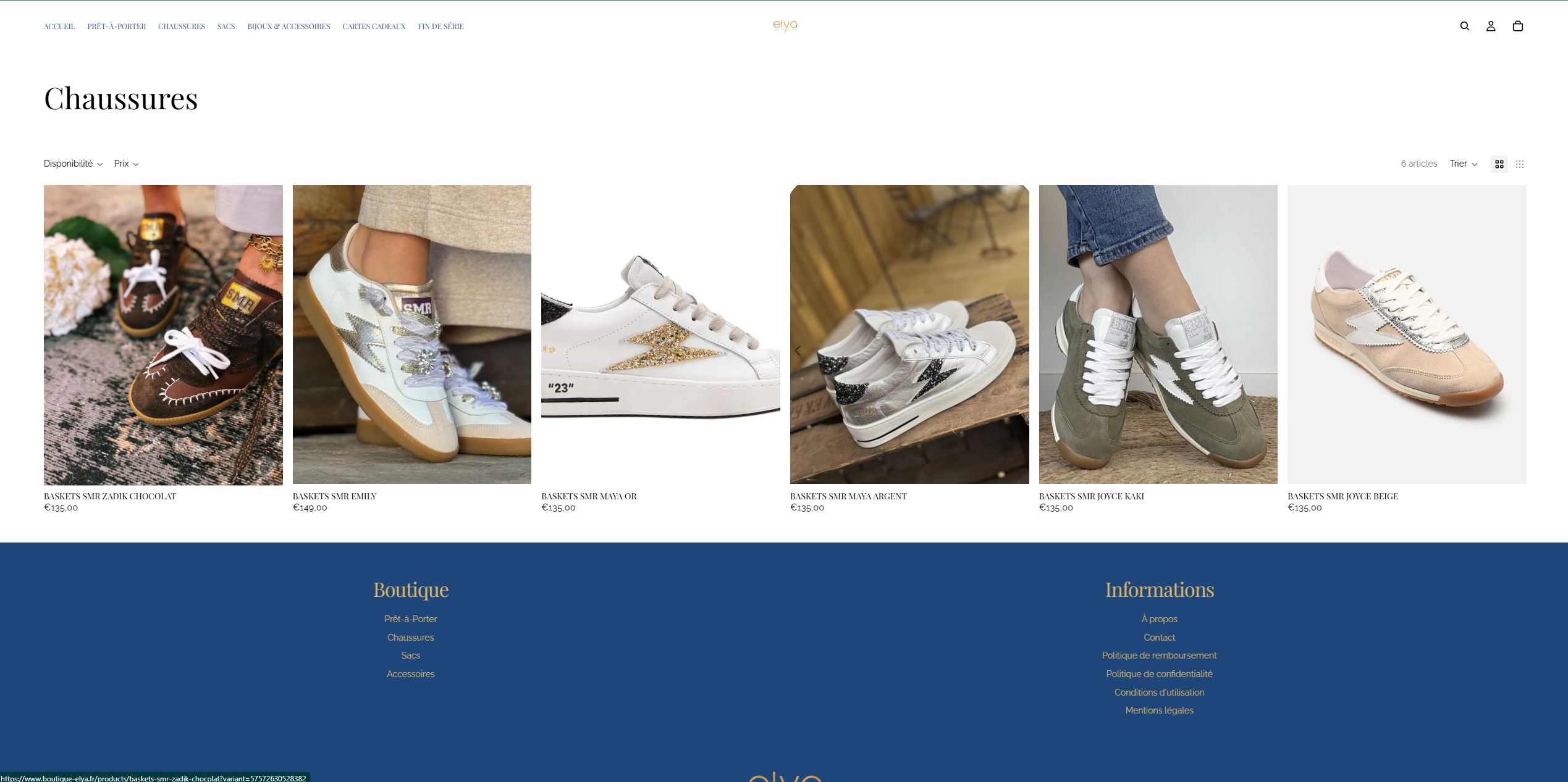 Page catégories de la boutique Elya