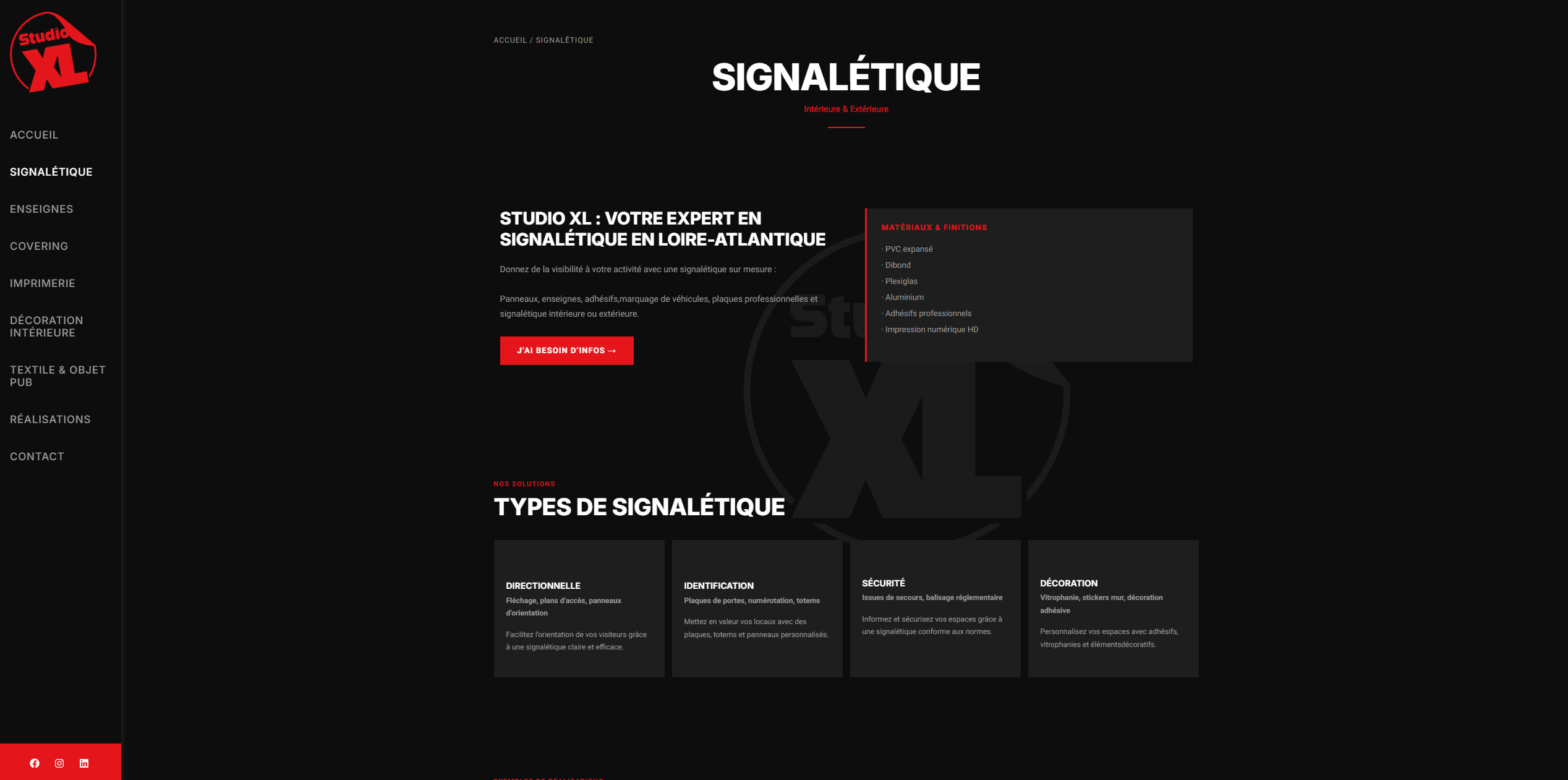 Page signalétique du site Studio XL